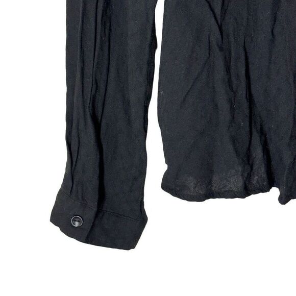 Urban Outfitters Surplice Draped Blouse in Black Textured Cotton Long Sleeve - Picture 6 of 9